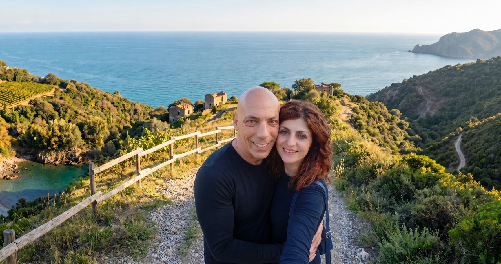 Igor ed Eleonora affacciati sul mare al tramonto